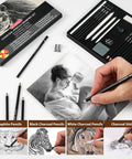 24 Piece Pro Sketching Pencil Kit For Drawing With Graphite Pencils 12B To 4H, Charcoal Pencils For Art, and accessories shown.
