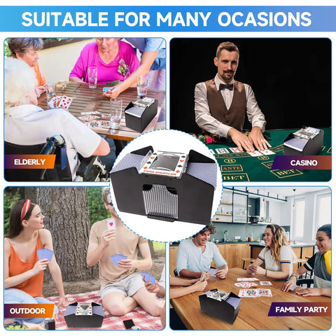 4 Deck Automatic Card Shuffler with plug in and battery power for home poker nights used in various settings