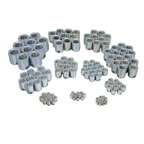 Beefy Self Locking Threaded Insert Kit With Coarse Threads And Standard Wall Build, assorted sizes for metal and plastic repair.