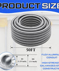1.25 Inch By 50 Foot Galvanized Steel Flexible Conduit For Outdoor Electrical Wiring Heavy Duty Weatherproof Greenfield