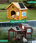 Solar Exhaust Fan With 24000mAh Battery And 25W Panel For Day And Night Use, installed in a dog house and chicken coop