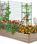 Galvanized Raised Garden Bed Kit With Two Tomato Cages Gloves Trellis Netting Plant Labels And Ties Brown 8x4x1ft