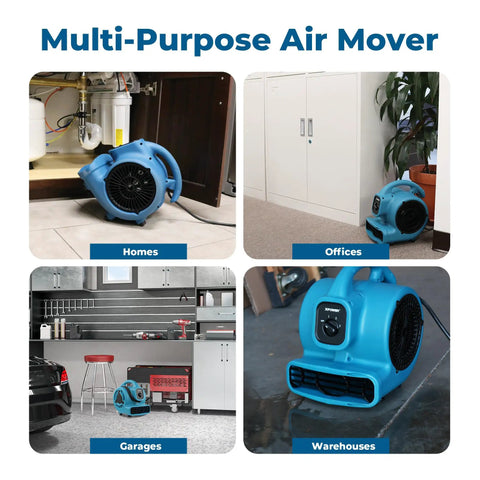 Compact 600 CFM Centrifugal Air Mover For Drying And Ventilation, stackable blower in home, office, garage, warehouse settings