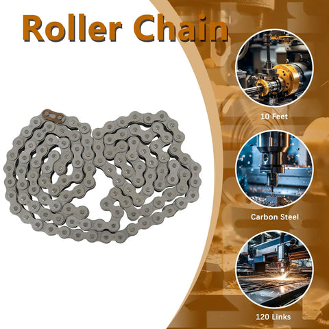 ANSI 80 Roller Chain, 120 Links, 10 Feet, Carbon Steel, Heat Treated, Heavy Duty Drive Chain for Machinery and Conveyor Systems