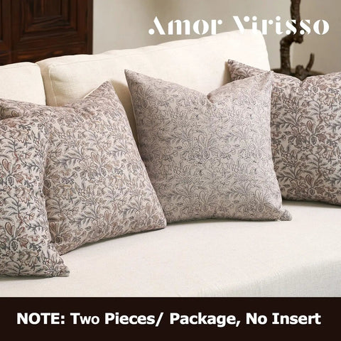 Floral Throw Pillow Covers 20x20 Set Of 2 Vintage Block Print Decorative Pillow Covers For Living Room And Sofa Red And Sand Cotton Farmhouse Cozy Accent No Inserts Included. 20x20 cotton floral covers on a sofa