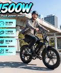Rider on an Electric Fat Tire Bike For Adults With 1500W Peak Brushless Motor 80 Mile Range on city street
