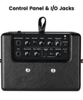 Control panel of the Mighty 8BT MKII 8W Portable Modeling Amp For Acoustic Electric And Bass Guitars with I/O jacks visible