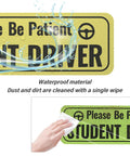 Two Pack Student Driver Magnets for Car Highly Reflective Stickers for Doors Trunk Hood and Bumper Universal Removable Be Patient New Driver Magnet Yellow, waterproof wipe-clean magnet