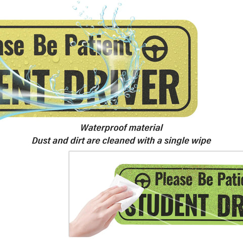 Two Pack Student Driver Magnets for Car Highly Reflective Stickers for Doors Trunk Hood and Bumper Universal Removable Be Patient New Driver Magnet Yellow, waterproof wipe-clean magnet