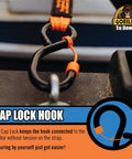 Real Deal Heavy Duty Retractable Ratchet Tie Down Straps Orange One Inch By Sixteen Feet Two Pack with Cap Lock hook detail.