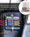 Comprehensive Auto Electric Fuse Assortment Kit With Standard Mini And Low Profile Blades Including Circuit Tester and Fast Puller for Slick Ride, showing installed fuse block.