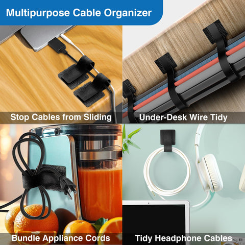 Ultimate Cable Management Kit With 40 Self Adhesive Hook and Loop Ties And 2 Extension Straps for office and home cable organization.