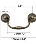 Antique Vintage 3.5 Inch Cabinet Drawer Pulls Set in Zinc Alloy 2 Pack with dimensions and decorative detailing shown