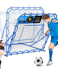 Backyard Rebounder Net For Soccer And Baseball Training 4x4 Foot With Adjustable Angles shown with players demonstrating use