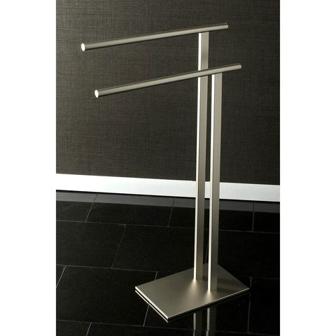 Edenscape Pedestal Towel Holder In Brushed Nickel With Double L Shape Design Built To Last Free Standing Bath Accessory