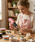 Person using Dual Temp Heat Gun 300C And 600C, 900W To 1300W Hot Air Gun with Overload Protection for DIY craft projects.