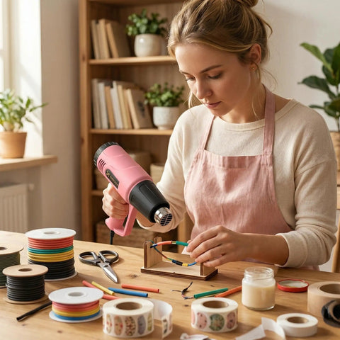 Person using Dual Temp Heat Gun 300C And 600C, 900W To 1300W Hot Air Gun with Overload Protection for DIY craft projects.