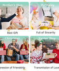 GO2CRAFT all-in-one crafting kit collage with four gift-themed scenes: Mother's Day, Birthday, Christmas, Easter
