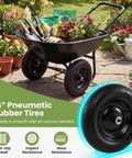 Dual Wheel Wheelbarrow With 14 Inch Pneumatic Tires 330 Lb Capacity Heavy Duty Workhorse Garden Cart on patio with plants
