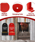 Bad Ass Gravity Fed Chicken Feeder With Rounded Edges Holds 15 Days Of Grit And Oyster Shells For Hens, red and black dispenser with hanging hole.