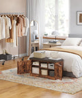 Bedroom with Rustic Brown Entryway Shoe Bench With Doors Cushioned Seat 2 Tier Shoe Rack With Six Cubbies 31.5 Inch L 13.8 Inch W