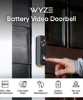 Person pressing Battery Video Doorbell Wireless Camera Cordless With 1 To 1 Head To Toe View And Color Night Vision on wall