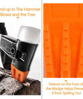Front view of NEO-TEC 6-pack tree felling wedges; orange plastic wedges with textured faces for grip, sized 5.5" and 8".