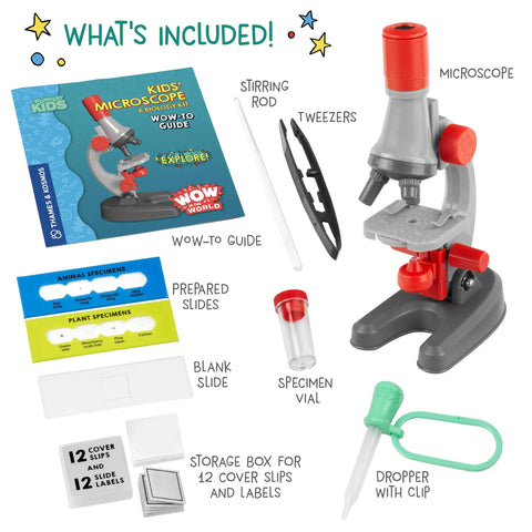 Young Scientist Microscope Kit With 720X Magnification, LED Light, Prepared And Blank Slides, Audio Learning Content, Beginner Biology Gift For Kids Aged 6 Plus - contents shown