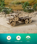 Military Truck 3D Puzzle Kit for Adults wooden 3-axle truck model, 4.9 x 2.4 x 1.9 in