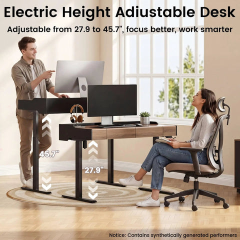 ModernMate Electric Standing Desk With Storage Drawers, Height Adjustable Sit Stand Table features adjustable height from 27.9 to 45.7 inches.