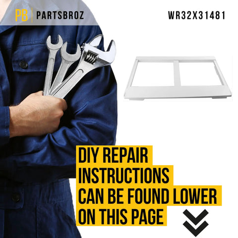 Vegetable Pan Cover 33 for General Electric Refrigerators, Replacement for AP6995256 PS16220259, displayed with tools