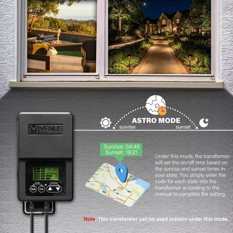 Display of Outdoor Low Voltage Transformer 300W with Astronomical Timer and Built In Photo Sensor for Landscape Lighting