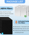 Replacement True HEPA Filters And Activated Carbon Pack For HPA300 Series showing six HEPA and eight carbon filters
