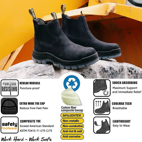 Composite Toe Waterproof Work Boots For Men Slip On Safety Shoes With Anti Static Slip Resistant Construction Built For Rough Days All Weather Job Sites And All Day Comfort Everyday