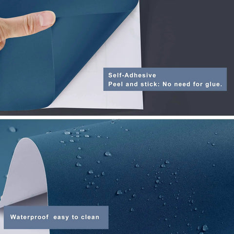 Navy Blue Peel And Stick Wallpaper Matte Finish Self-Adhesive Vinyl Contact Paper Detail Showing Texture and Waterproof Feature