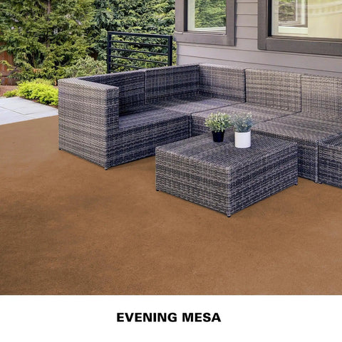 Level Up Your Patio Game With This Hassle Free Semi Transparent Decorative Stain Evening Mesa One Gallon on a stylish patio floor.