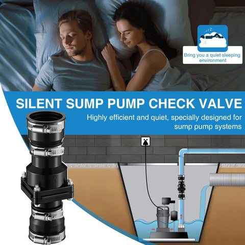 Sump pump check valve kit with PVC flapper and 4 stainless hose clamps; slip-on fits 1-1/2 in or 1-1/4 in pipe