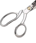 Beastly Sharp All Metal 8 Inch Tailor Scissors For Sewing And Quilting That Slice Through Multi Layer Fabric Denim Leather Burlap Canvas Heavy Duty For Pattern Cutting Alterations Dressmaking And Hand Craft Projects, chrome handle close-up