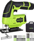 Badass 12V Cordless Jigsaw Kit With 10 Durable Alternating Teeth Blades And Precision Edge Guide for woodworking tasks.
