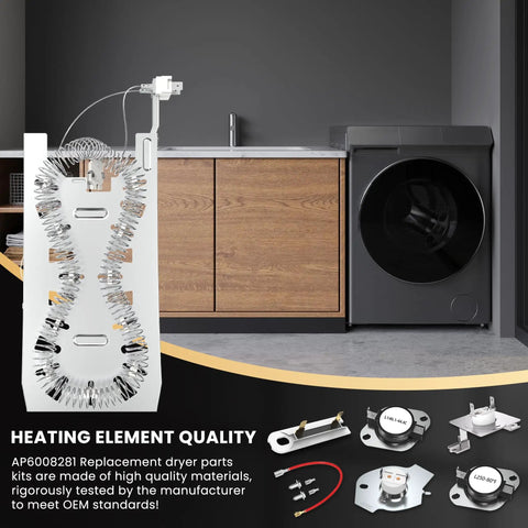 Dryer Heating Element Replacement Kit For Whirlpool Cabrio Maytag Kenmore Elite HE2 HE3 Dryers And Compatible GE Models.