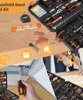 All In One Home Repair Tool Kit With Plastic Toolbox Case For DIY Projects, 247 Piece General Household Hand Tools Set visible open with tools
