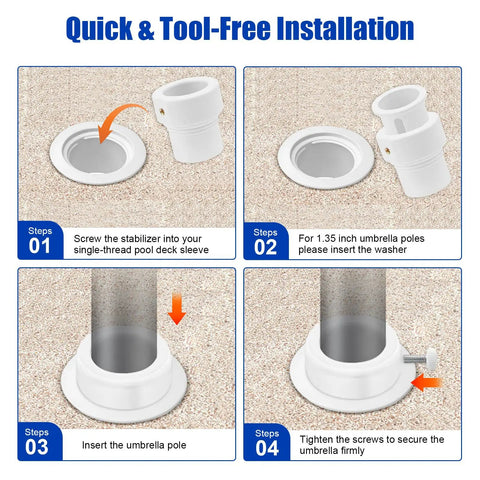 Installation steps for Pool Umbrella Sleeve Adapter And Pole Stabilizer For In Pool Holder Fits 1.5 Inch And 1.35 Inch Poles