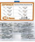 100 Piece Aluminum Blind Rivets Kit Pro Grade Pop Rivets Assortment With 3/16 Inch Diameter Across Six Lengths