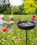 Freestanding Outdoor Bird Bath And Feeder Bowl With Metal Stake For Garden Patio Yard Lawn Four Spiky Feet All In One