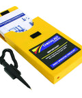 Essential Electric Counterbalance Forklift Safety Check Clip Holder in yellow with inspection sheets and attached pen for daily use.