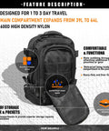 Heavy Duty Tactical Backpack For Men Waterproof Military Style Daypack With MOLLE System For Hiking Camping Travel Bug Out Bag 3 Day Pack Black Durable Gear Carrier