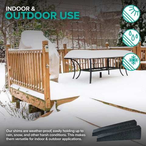 Badass Composite Shims 72 Pack For Leveling Wobbly Restaurant Tables And Toilets Heavy Duty Stackable Wedges in snow-covered deck