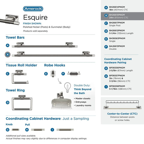 Diagram of Dope 24 Inch Towel Bar In Polished Nickel Gunmetal Finish For Bathrooms Esquire Style Towel Rack with measurements.
