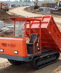 Compact Hydraulic Crawler Dumper Machine For Tight Job Sites And Heavy Duty Mini Track Hauler Built Like A Tank For Hustle Ready Work Zones With Custom Spec Configuration on job site with tilted dump bed.