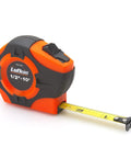Hi Viz Orange SAE Metric Yellow Clad P1000 Series Tape Measure One Half Inch By Three Meter Ten Foot Power Return A30 Blade With Ergonomic Overmold Case Top Lock And Quad Rivet End Hook on white background.